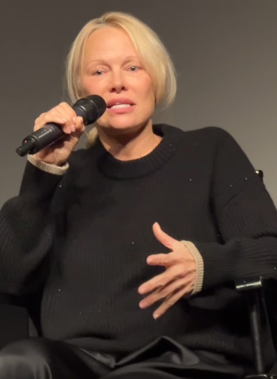 Pamela Anderson speaking at The Last Showgirl screening in 2024